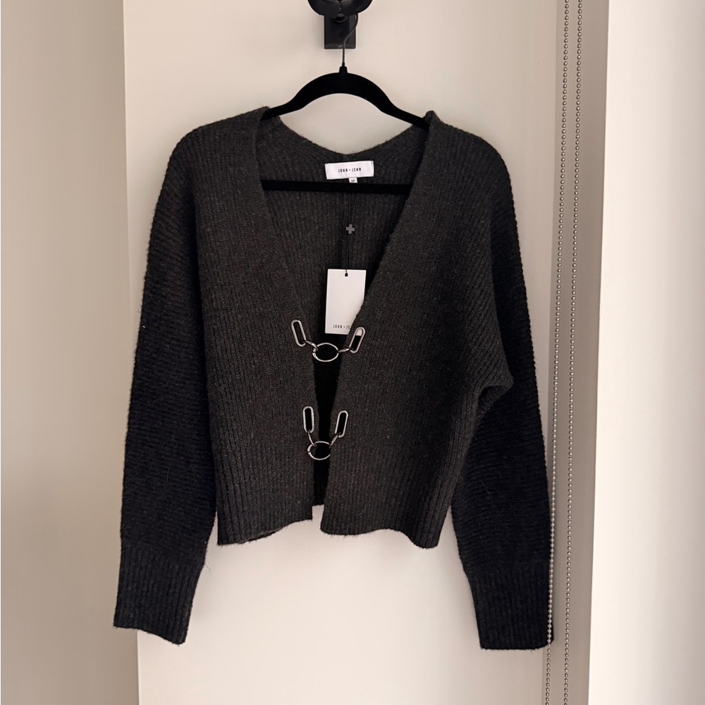 John + Jenn Charcoal Cardigan with Metal Hook Closure